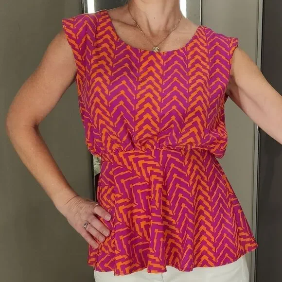 🔺️Paper Crane Orange & Fuchsia Chevron Sleeveless Top Small - Picture 3 of 12